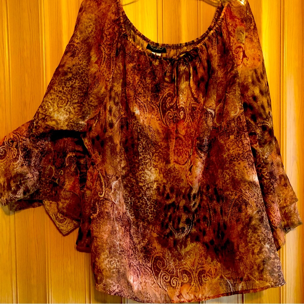 Nice, flowy & versatile long sleeve with bat wing style transparent blouse!
